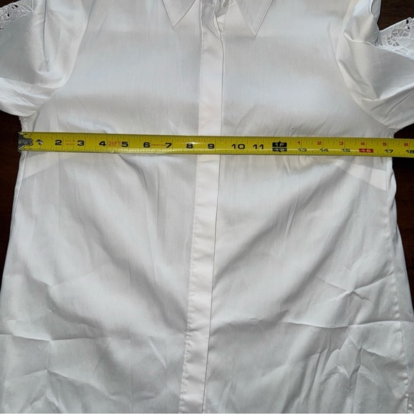 White House Black Market White Long Sleeve Button Up Shirt Blouse Lace Sleeve 2 - Picture 7 of 9